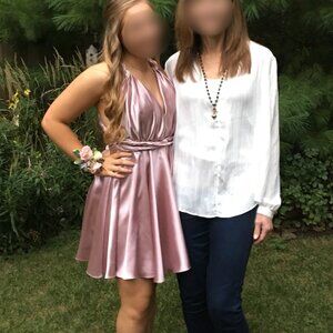 Satin Pink Tie-Back Mini Dress